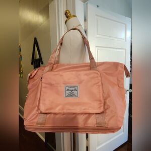 Hong Fu Nylon Peach Pink Women's Multicomartment Bag